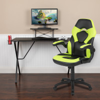 Flash Furniture BLN-X10RSG1031-GN-GG Black Gaming Desk and Green/Black Racing Chair Set with Cup Holder, Headphone Hook, and Monitor/Smartphone Stand